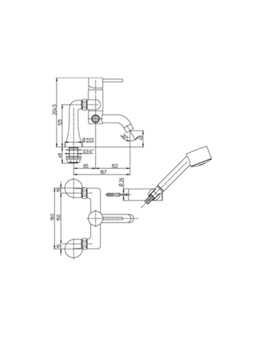 Paini Cox miscelatore vasca esterno con doccia duplex scheda tecnica