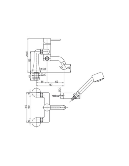 Paini Cox miscelatore vasca esterno con doccia duplex scheda tecnica