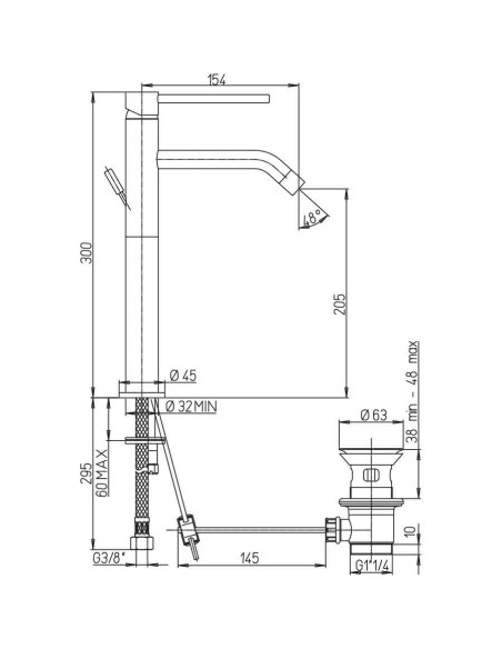 Paini Cox small miscelatore lavabo tipo alto, bidet e vasca esterno con doccia duplex
