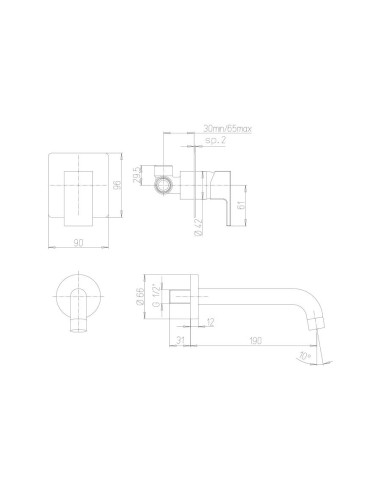 Paini Dax R miscelatore lavabo a muro, bocca interasse 190 mm scheda tecnica