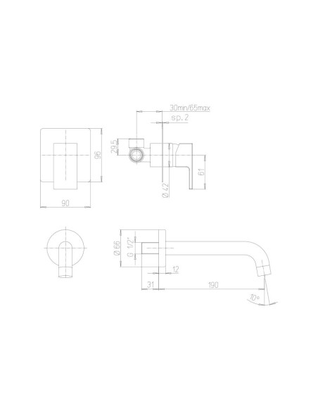 Paini Dax R miscelatore lavabo a muro, bocca interasse 190 mm scheda tecnica