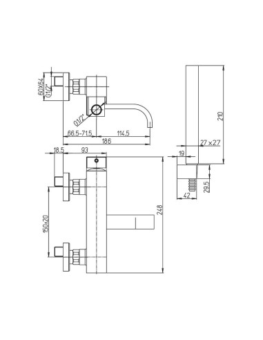 Paini DaxR miscelatore lavabo tipo alto, bidet e vasca esterno con doccia
