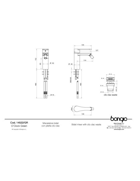 Bongio O'Clock miscelatore lavabo, bidet, doccia incasso con deviatore e soffione con doccetta