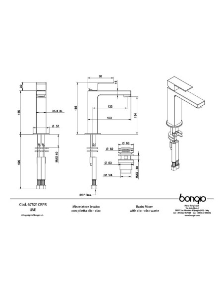 Bongio Line miscelatore monocomando lavabo e bidet