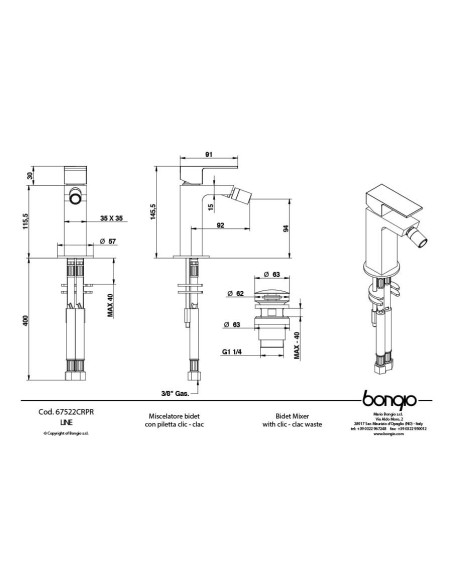 Bongio Line miscelatore monocomando lavabo e bidet