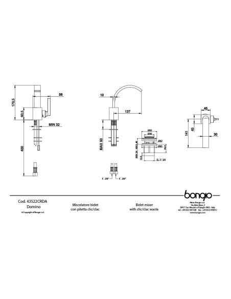 Bongio Domino Q miscelatore lavabo e bidet