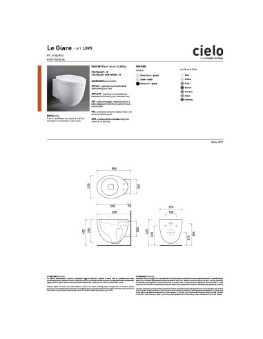 Sanitari sospesi Cielo Le Giare vaso, bidet e coprivaso rallentato