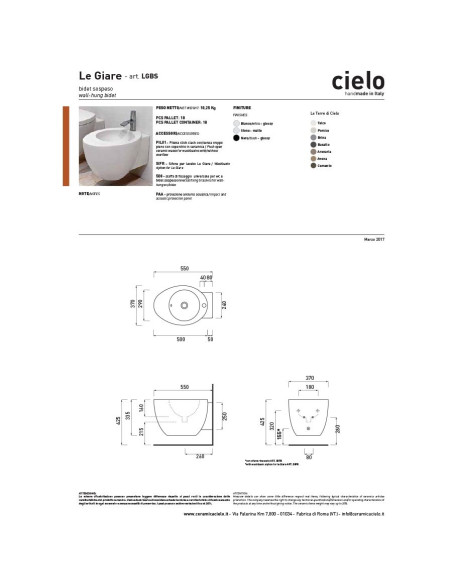 Sanitari sospesi Cielo Le Giare vaso, bidet e coprivaso rallentato