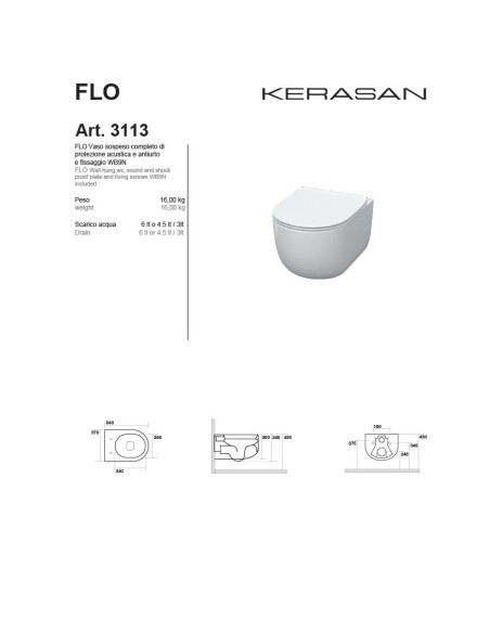 Kerasan Flo vaso sospeso e coprivaso slim soft close