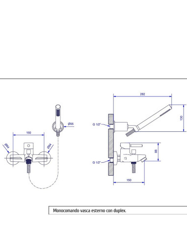 Bugnatese Kobuk miscelatore vasca esterno con doccia duplex