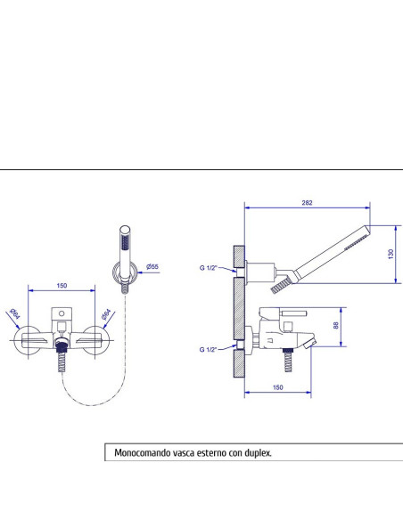 Bugnatese Kobuk miscelatore vasca esterno con doccia duplex