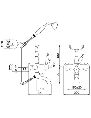Bugnatese Oxford monocomando vasca esterno con doccia duplex