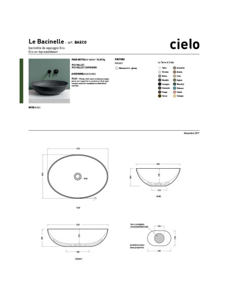 Cielo Le Bacinelle Eco lavabo ovale cm 62