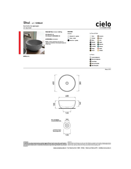 Cielo Shui bacinella da appoggio cm 40 arenaria