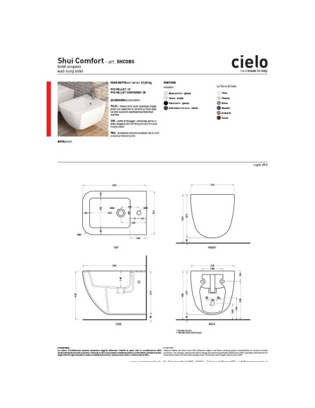 Cielo Shui Comfort sanitari sospesi talco