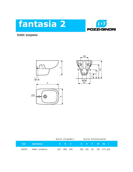 Pozzi Ginori Fantasia 2 sanitari sospesi vaso Rimfree, bidet e coprivaso soft