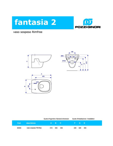 Pozzi Ginori Fantasia 2 sanitari sospesi vaso Rimfree, bidet e coprivaso soft