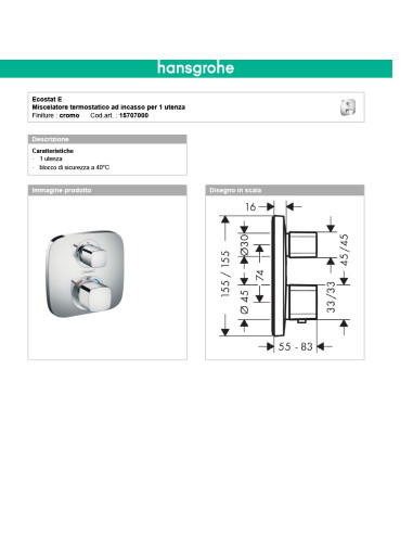 Termostatico doccia incasso con rubinetto regolazione portata