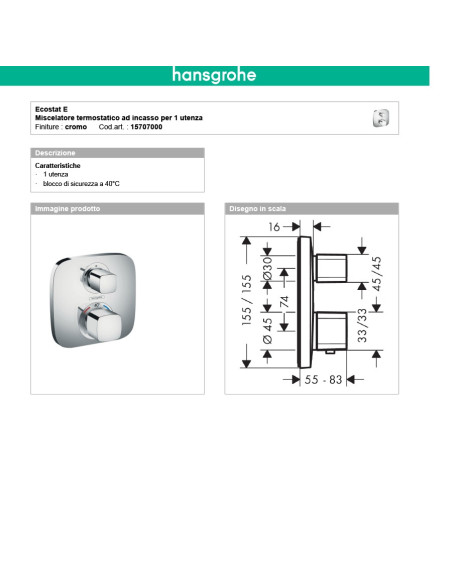 Termostatico doccia incasso con rubinetto regolazione portata