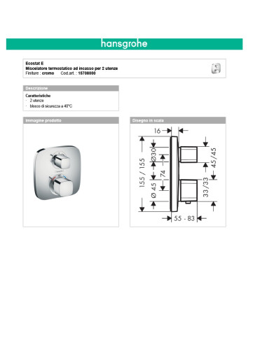 Termostatico doccia incasso con rubinetto regolazione portata