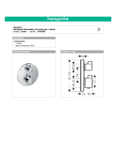 Termostatico doccia incasso con rubinetto regolazione portata
