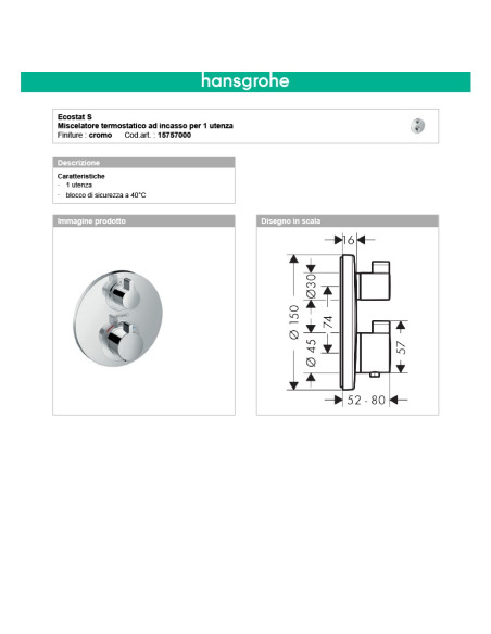 Termostatico doccia incasso con rubinetto regolazione portata