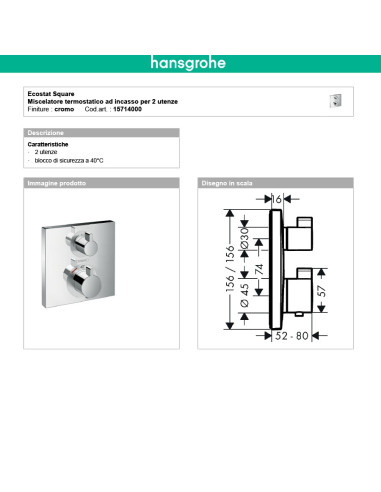Termostatico doccia incasso con rubinetto regolazione portata