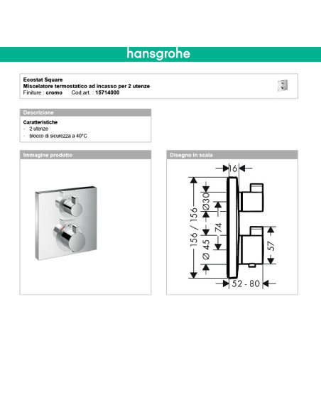 Termostatico doccia incasso con rubinetto regolazione portata
