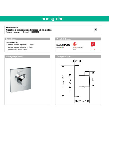 Termostatico doccia incasso con rubinetto regolazione portata