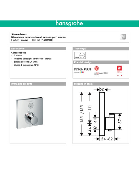 Termostatico doccia incasso con rubinetto regolazione portata