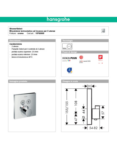 Termostatico doccia incasso con rubinetto regolazione portata