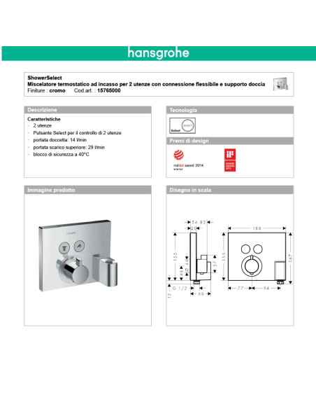 Termostatico doccia incasso con rubinetto regolazione portata