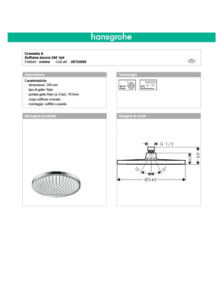 quaranta-ceramiche-soffione-tondo e braccio-Hansgrohe
