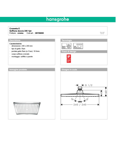 Hansgrohe Soffione Croma doccia 220 con snodo regolabile