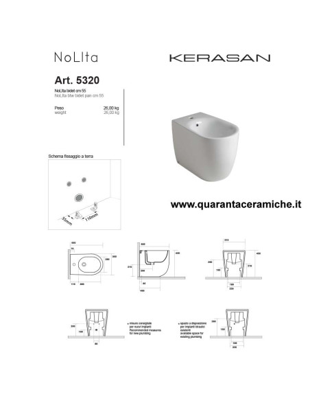 Kerasan Nolita filo muro vaso Norim, bidet e coprivaso slim soft close
