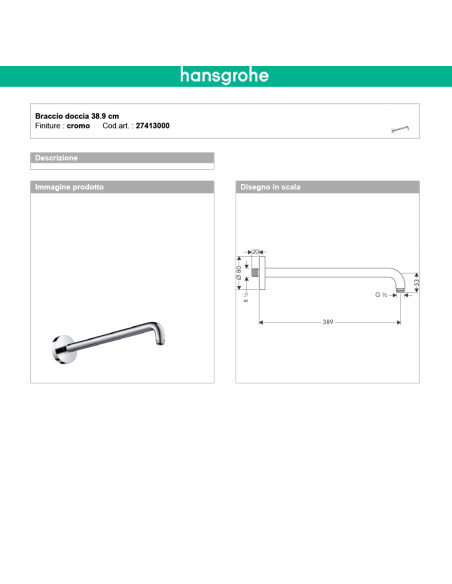 quaranta-ceramiche-soffione e braccio- tondo- Hansgrohe