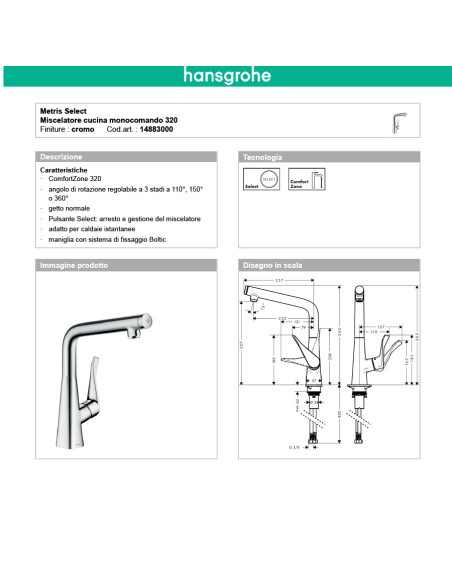 Hansgrohe Metris Select miscelatore cucina 320 