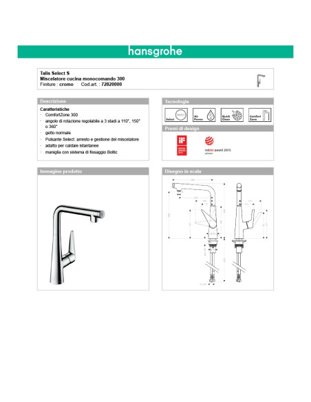Hansgrohe Metris miscelatore cucina 320 con doccetta estraibile