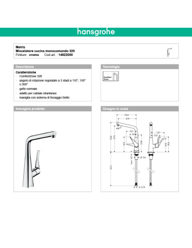 Hansgrohe Metris miscelatore cucina 320 con doccetta estraibile