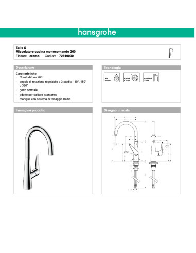 Hansgrohe Talis S miscelatore cucina 260 con bocca orientabile