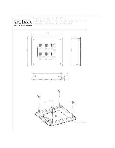 Sphera soffione Cosmo a soffitto 50x50